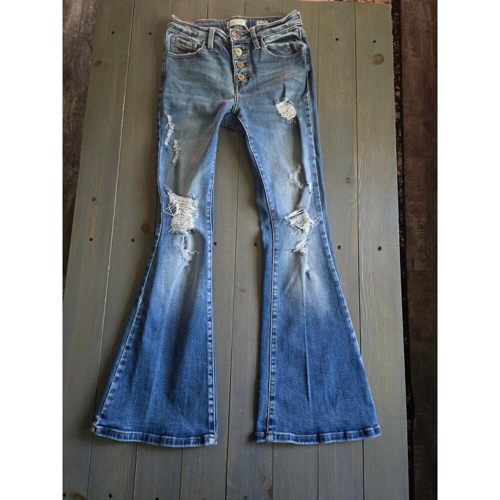 EUC Kancan Mid-Rise Distressed Flare Jeans - 25 waist